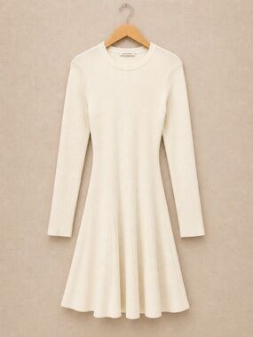 A.L.C. Ribbed Knit Mini Dress Cream A-Line Long Sleeve M